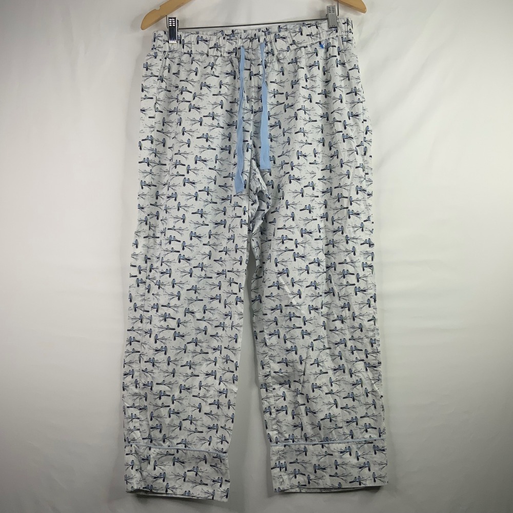 Draper James x Lands End Womens M 10-12 Blue Bird Print Cotton Pajama Pant White